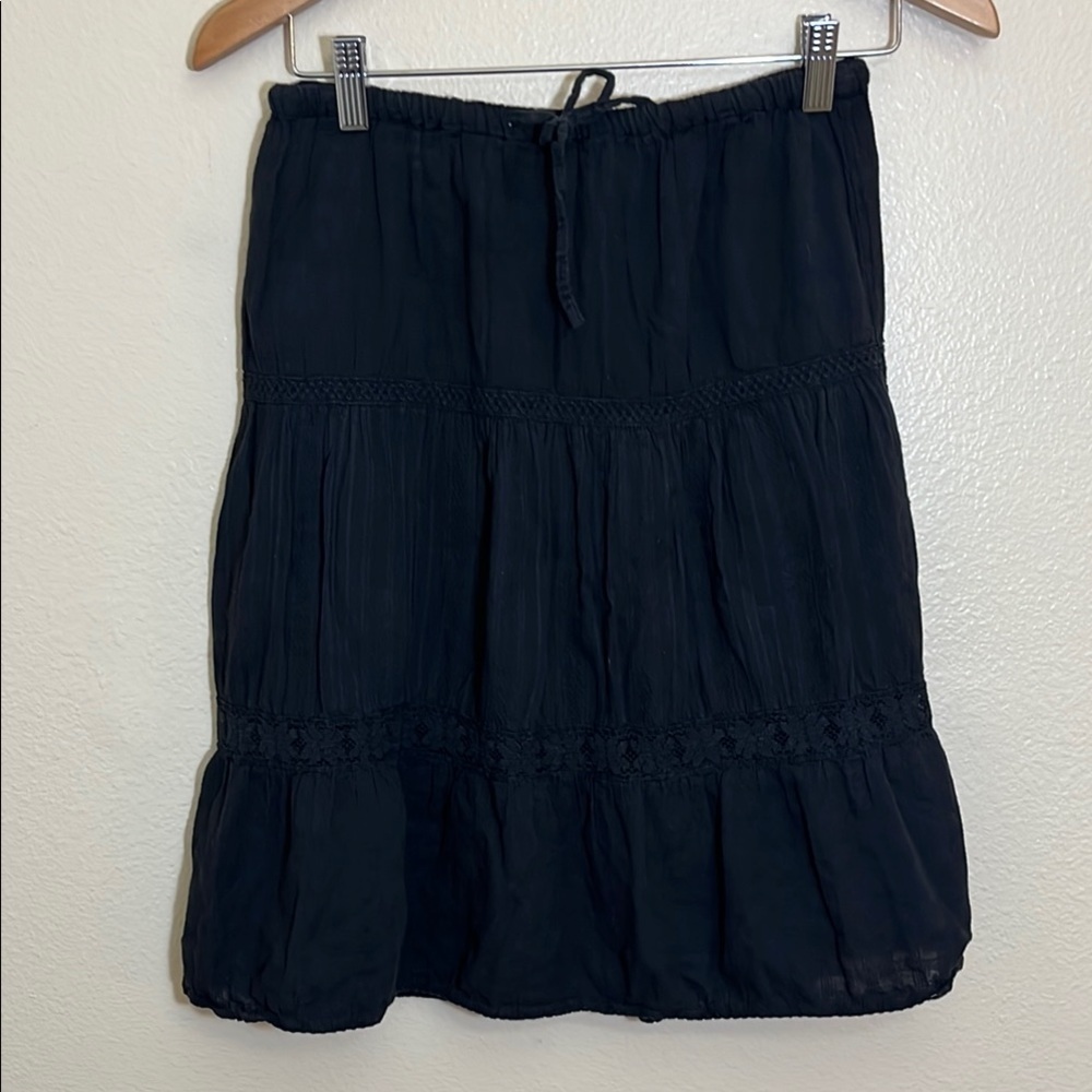 Raviya Black Cotton Casual Midi Skirt